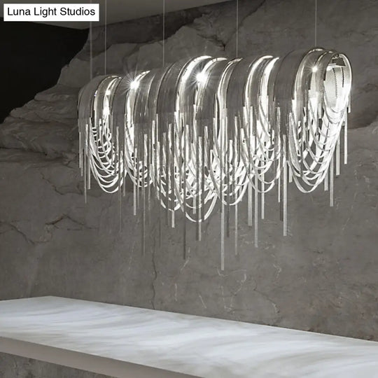 Contemporary Led Chainmail Chandelier: Aluminum Suspension Pendant Light For Living Room