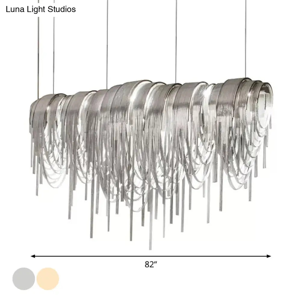 Contemporary Led Chainmail Chandelier: Aluminum Suspension Pendant Light For Living Room