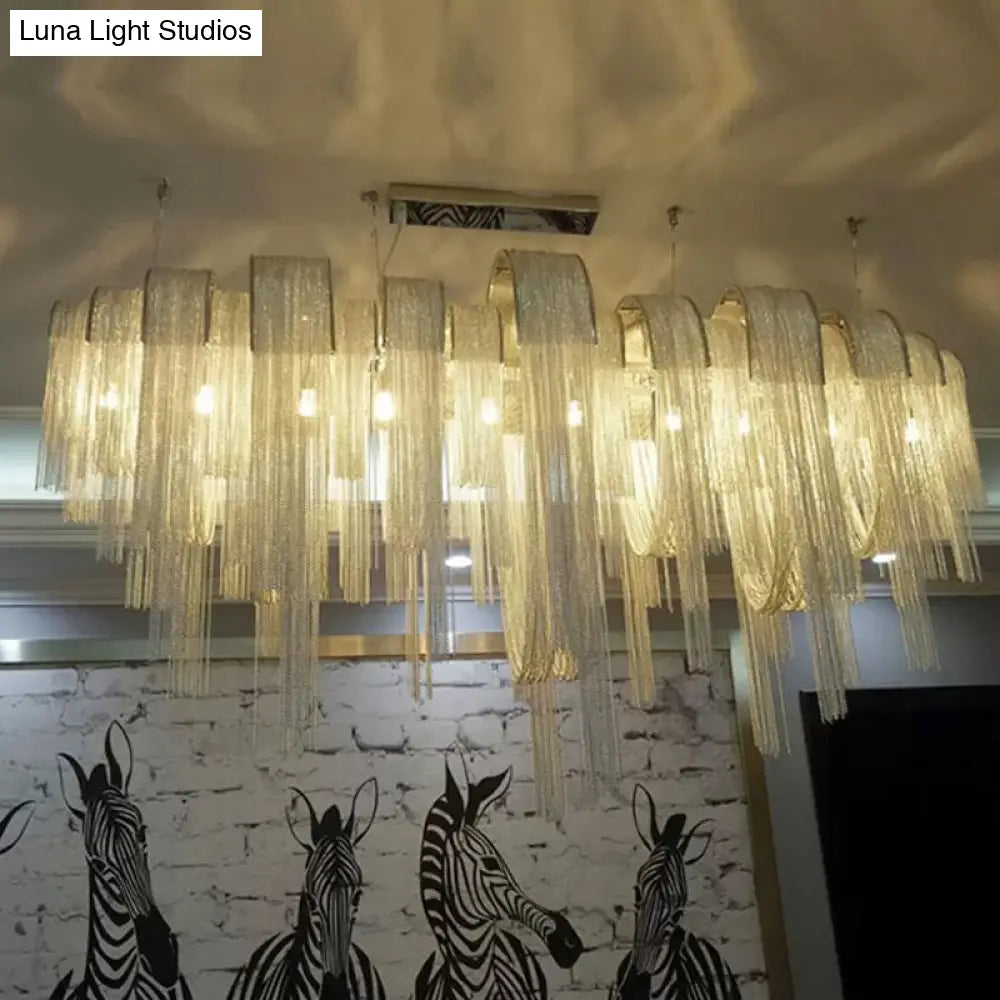 Contemporary Led Chainmail Chandelier: Aluminum Suspension Pendant Light For Living Room Silver