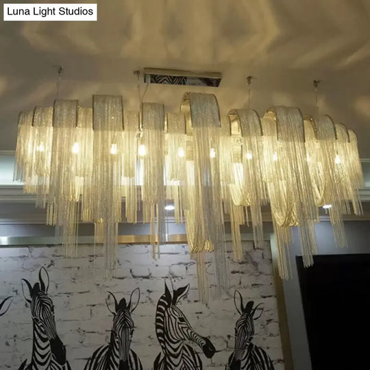 Contemporary Led Chainmail Chandelier: Aluminum Suspension Pendant Light For Living Room Silver