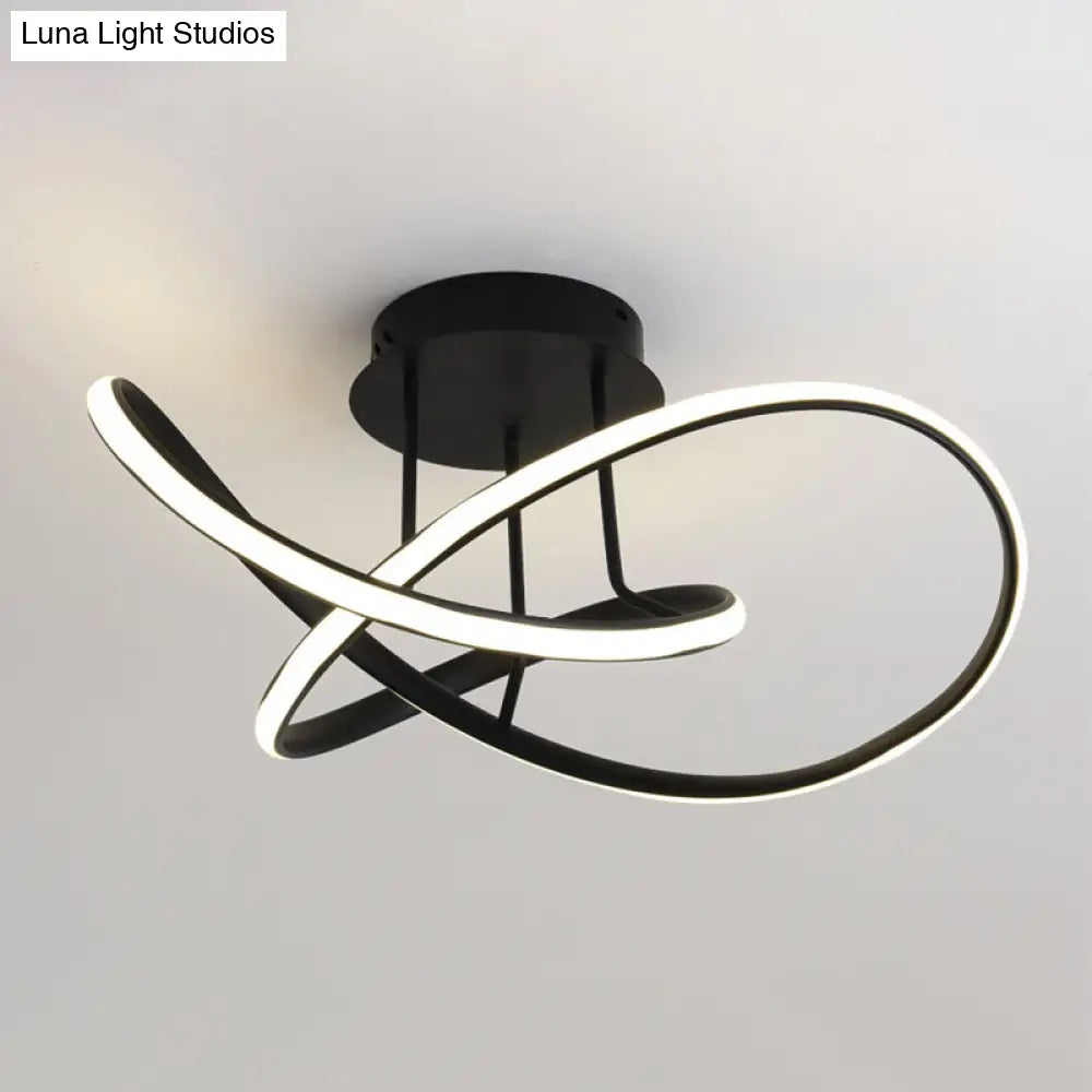 Contemporary Led Aluminum Semi Flush Chandelier (19.5’/23.5’ Width) - Black/White Twisted Line