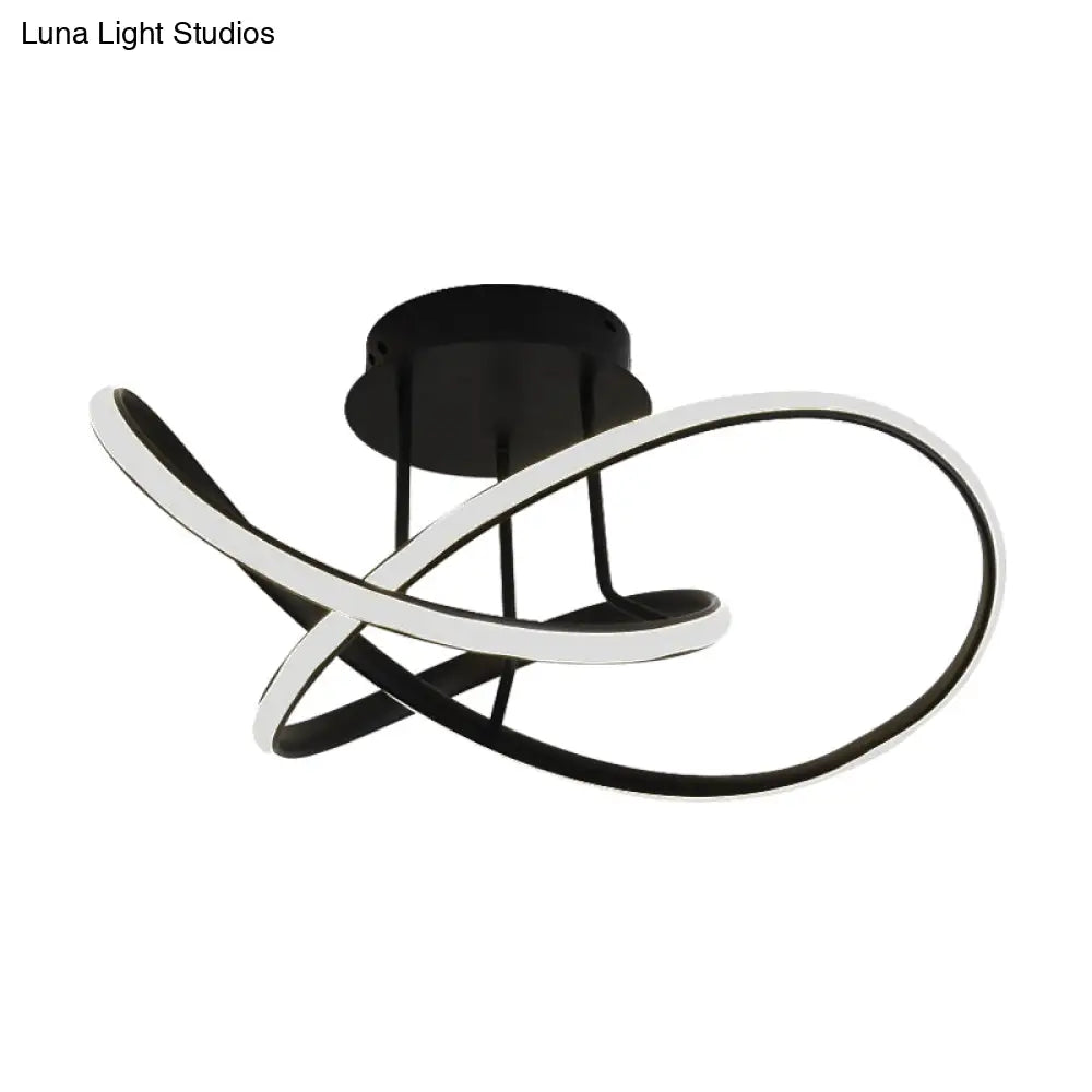 Contemporary Led Aluminum Semi Flush Chandelier (19.5/23.5 Width) - Black/White Twisted Line