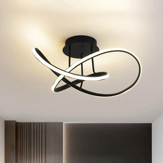 Contemporary Led Aluminum Semi Flush Chandelier (19.5’/23.5’ Width) - Black/White Twisted Line