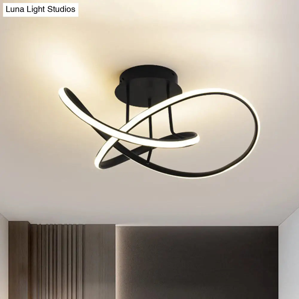 Contemporary Led Aluminum Semi Flush Chandelier (19.5/23.5 Width) - Black/White Twisted Line