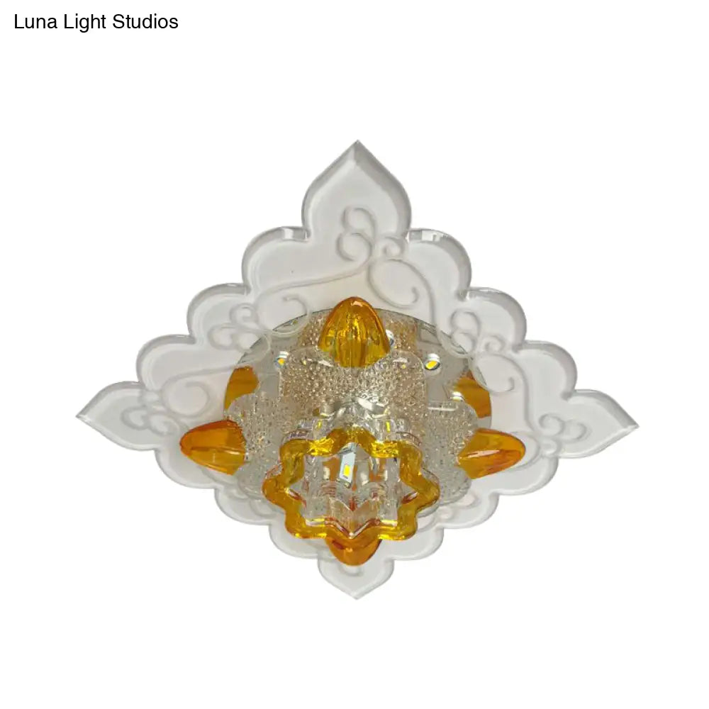 Contemporary Led Amber Beveled Glass Crystal Floral Flushmount Balcony Ceiling Light Fixture