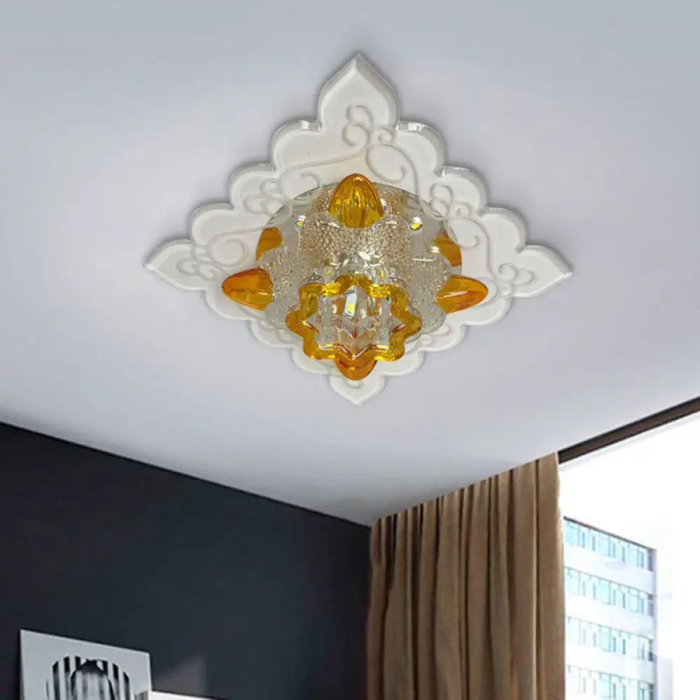 Contemporary Led Amber Beveled Glass Crystal Floral Flushmount Balcony Ceiling Light Fixture