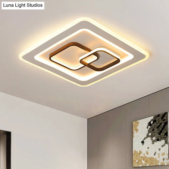 Contemporary Led Bedroom Flush Mount Lamp In White - Acrylic Square Design