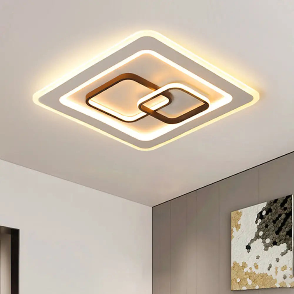 Contemporary Led Bedroom Flush Mount Lamp In White - Acrylic Square Design