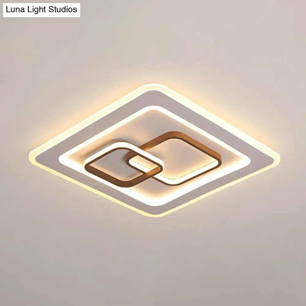 Contemporary Led Bedroom Flush Mount Lamp In White - Acrylic Square Design