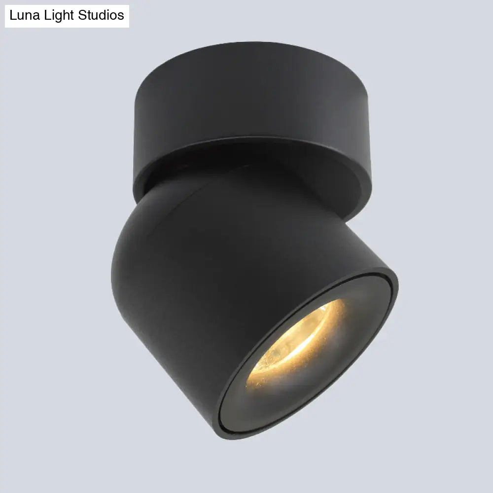 Contemporary Led Black Aluminum Flush Mount Cylinder Light With Adjustable Warm/Natural Lighting