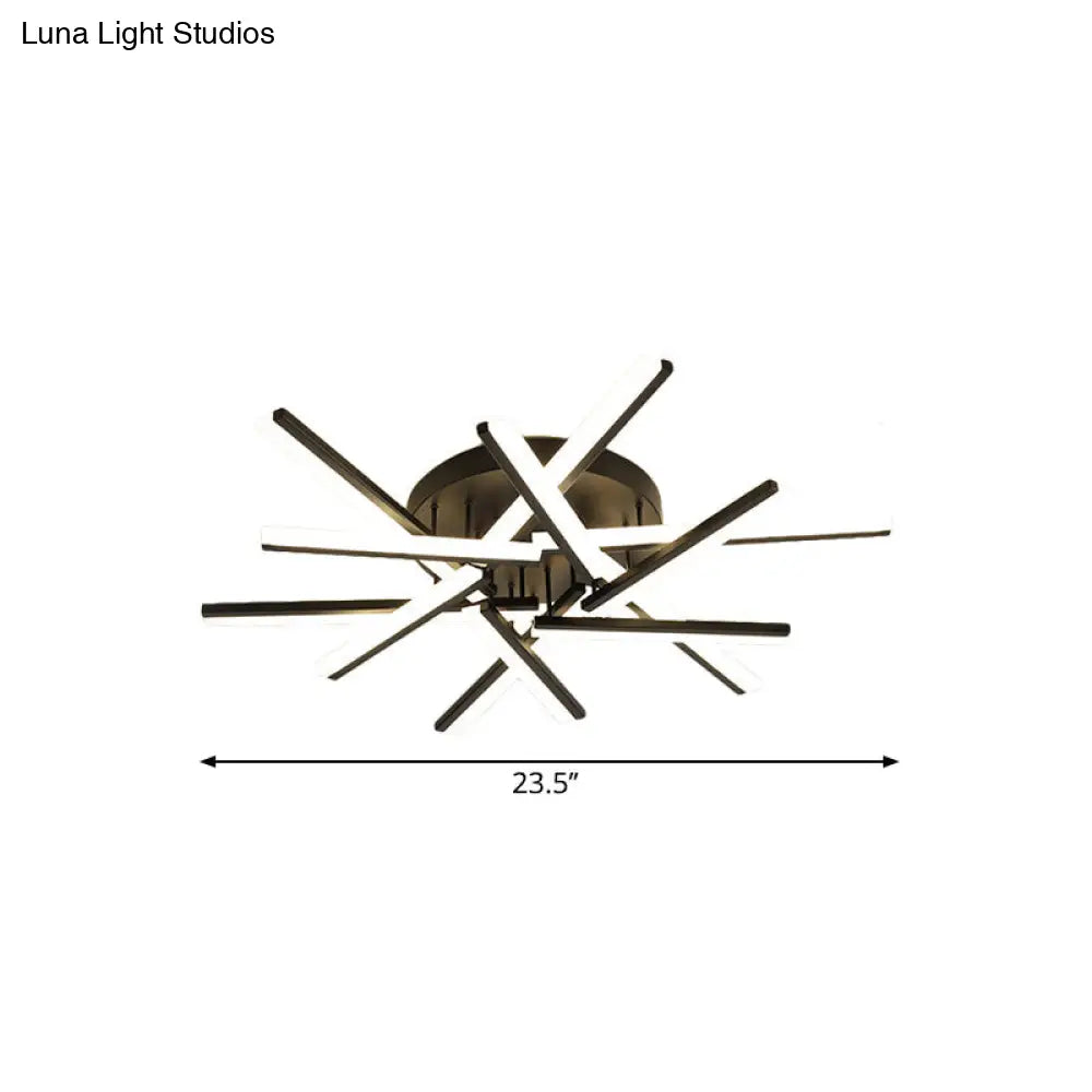 Contemporary Led Black Crossed Acrylic Semi Flush Mount Light Ceiling Lamp