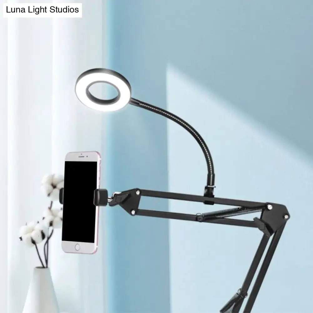 Contemporary Led Black Fill Flush Lamp With Adjustable Arm - Metal Ring Vanity Lighting