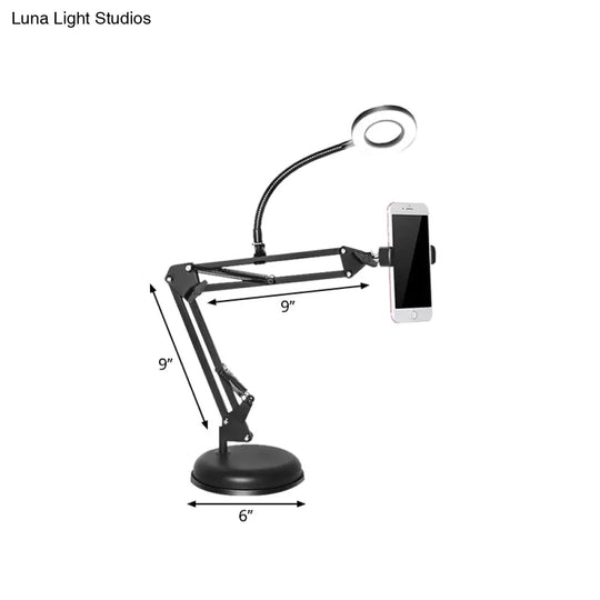 Contemporary Led Black Fill Flush Lamp With Adjustable Arm - Metal Ring Vanity Lighting