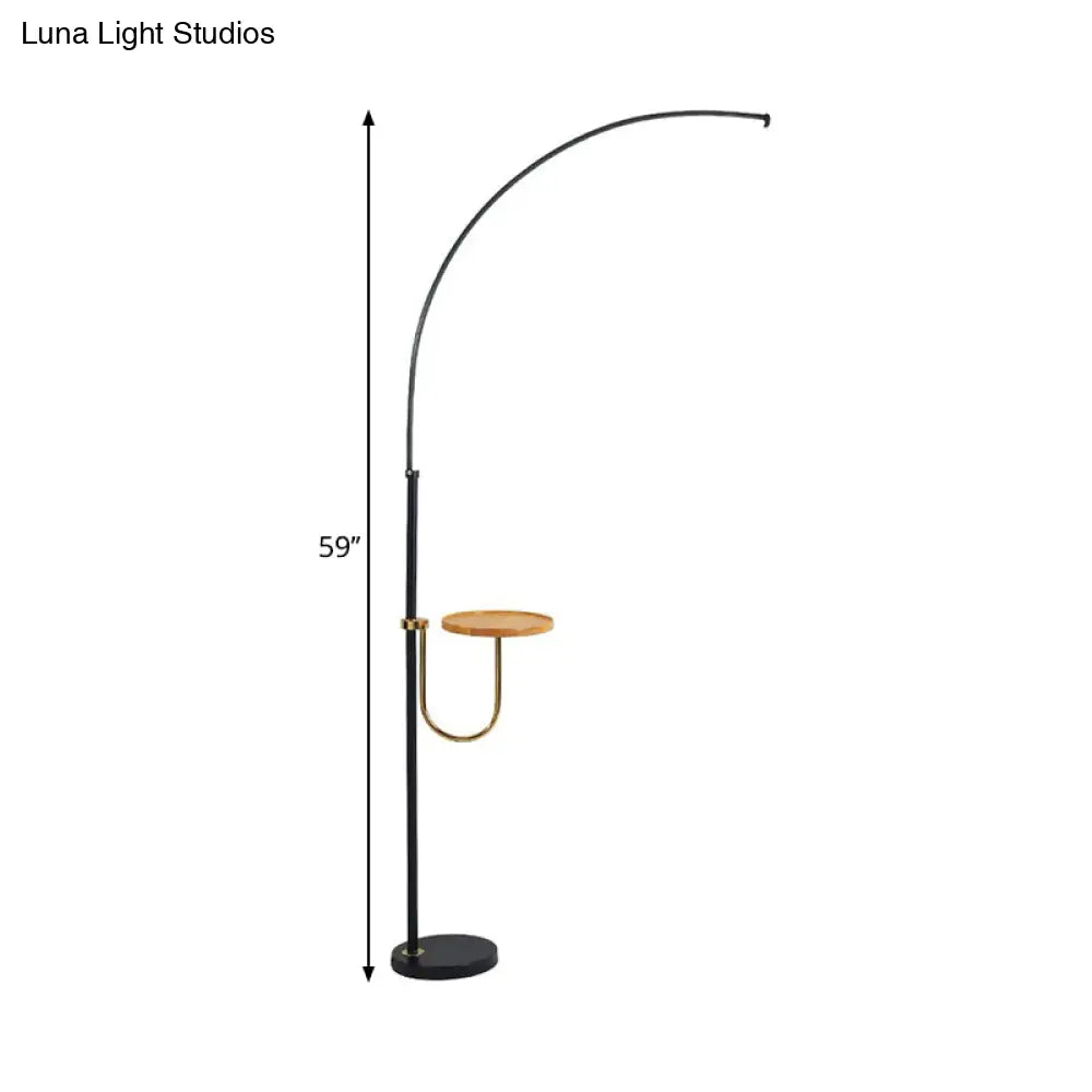 Contemporary Led Black Floor Lamp With Table Design - Bent Metallic Standing Lighting In Warm/White