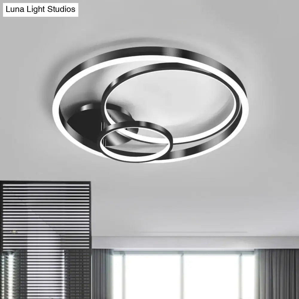 Contemporary Led Black Flush Ceiling Light - 18/21.5 Wide Rings Semi Design For Bedroom