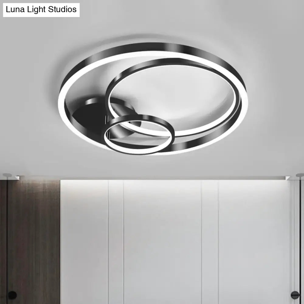 Contemporary Led Black Flush Ceiling Light - 18’/21.5’ Wide Rings Semi Design For Bedroom