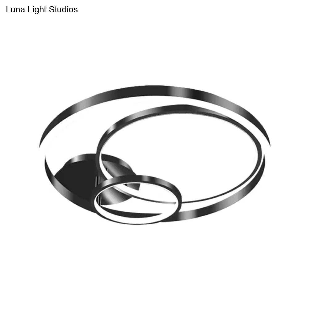 Contemporary Led Black Flush Ceiling Light - 18/21.5 Wide Rings Semi Design For Bedroom