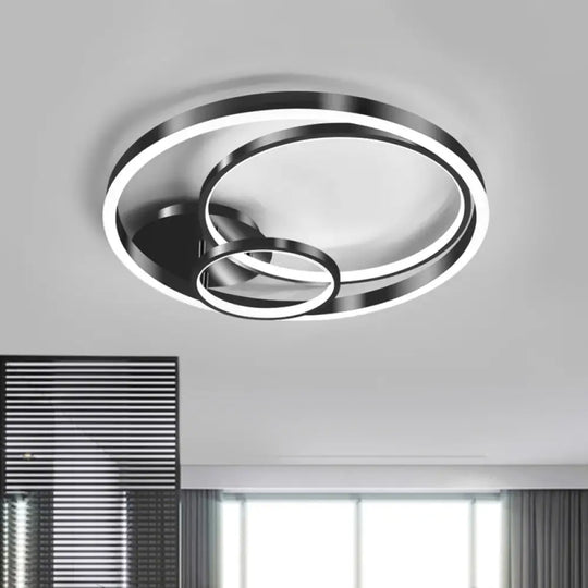 Contemporary Led Black Flush Ceiling Light - 18’/21.5’ Wide Rings Semi Design For Bedroom