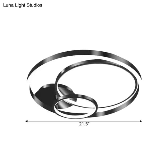 Contemporary Led Black Flush Ceiling Light - 18/21.5 Wide Rings Semi Design For Bedroom