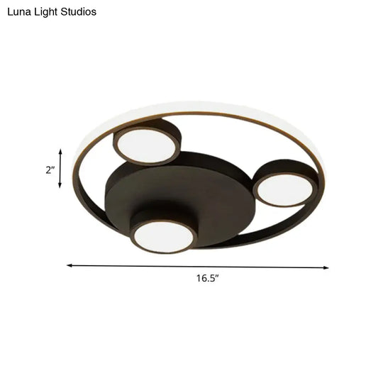 Contemporary Led Black Flush Mount Bear Head Acrylic Light Fixture
