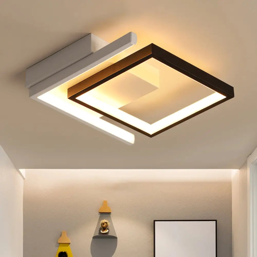 Contemporary Led Black Flush Mount Lamp - Metallic Geometric Ceiling Fixture