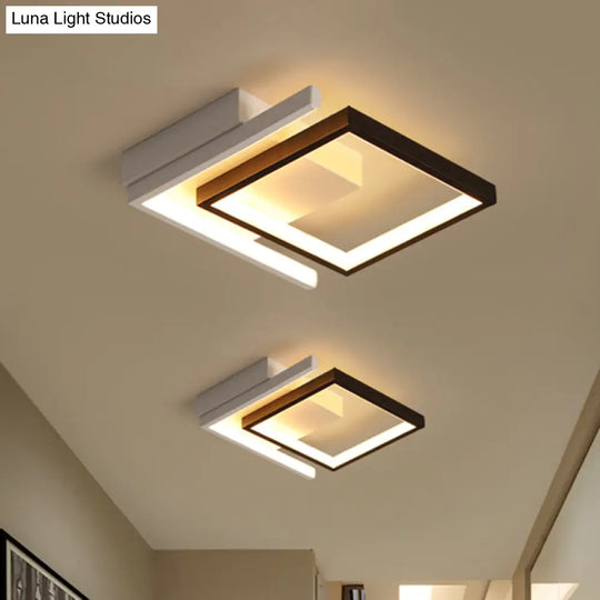 Contemporary Led Black Flush Mount Lamp - Metallic Geometric Ceiling Fixture