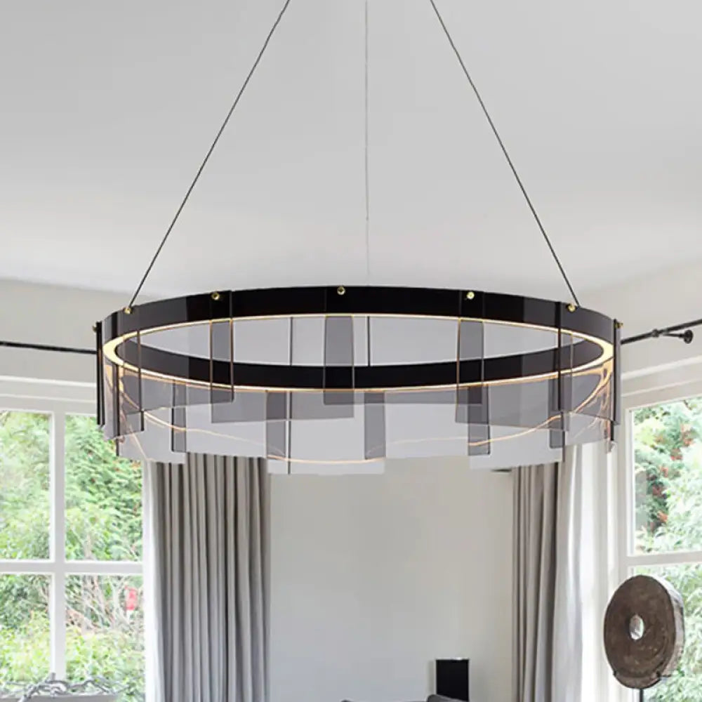 Contemporary Led Black Glass Panel Pendant Light Fixture With White/Warm Lighting – Ceiling