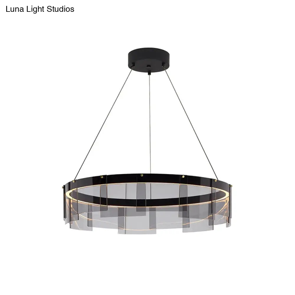 Contemporary Led Black Glass Panel Pendant Light Fixture With White/Warm Lighting – Ceiling