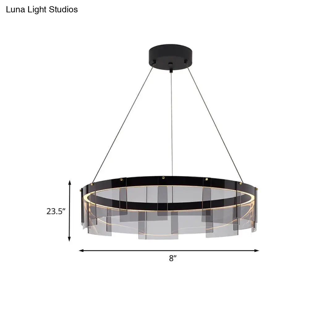 Contemporary Led Glass Panel Pendant Light - Black Ring Fixture With White/Warm Suspension