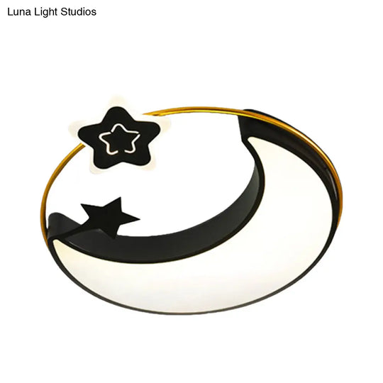 Contemporary Led Black Moon And Star Flushmount Ceiling Fixture