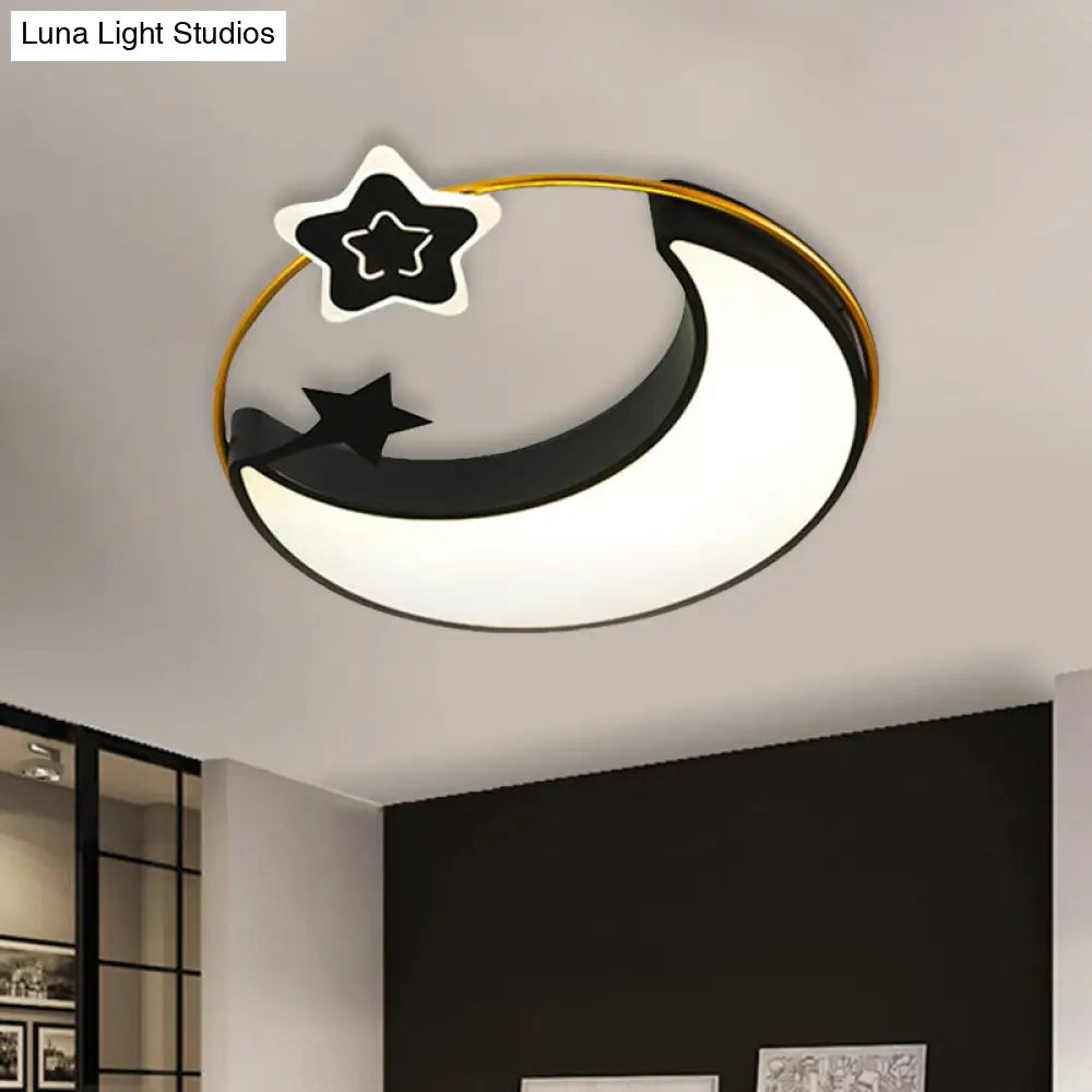 Contemporary Led Black Moon And Star Flushmount Ceiling Fixture