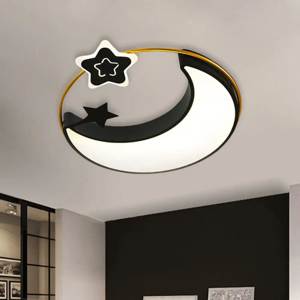 Contemporary Led Black Moon And Star Flushmount Ceiling Fixture