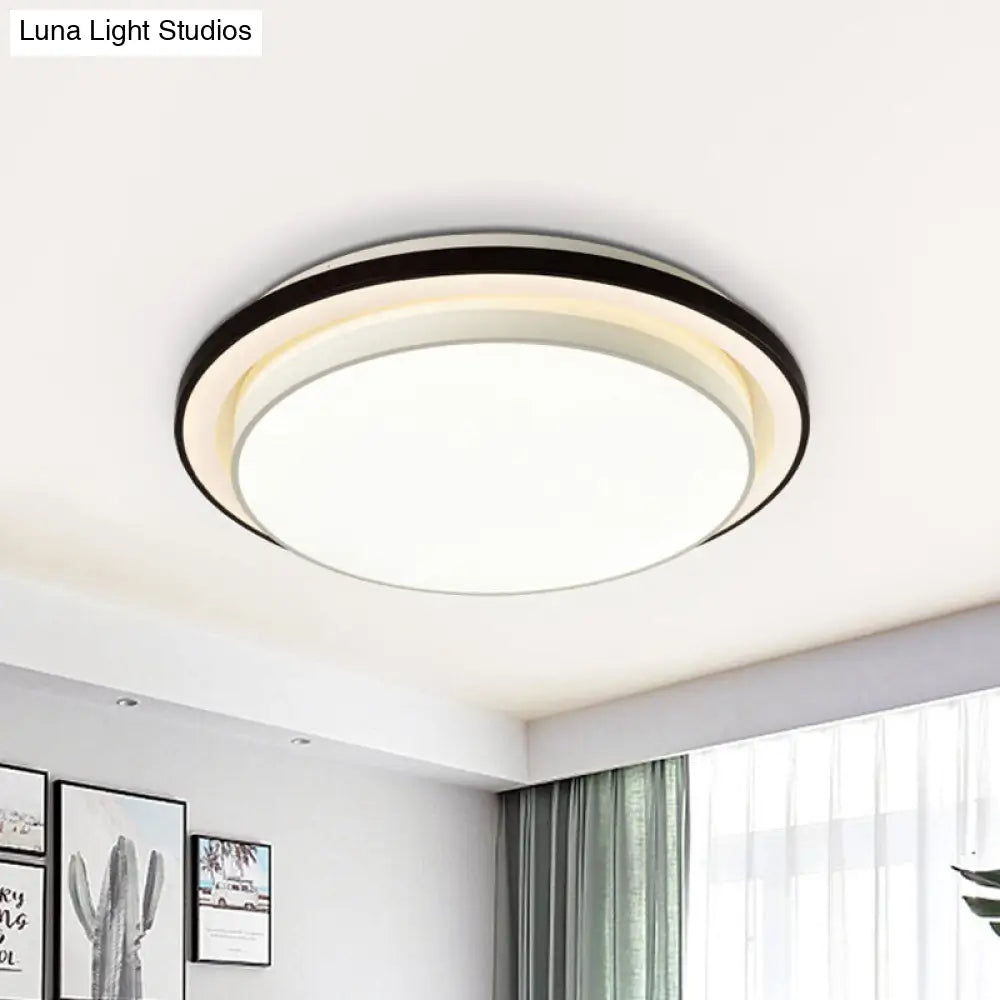 Contemporary Led Black & White Round Iron Flush Light Ceiling Lamp - 19.5/31.5 Dia Acrylic Diffuser