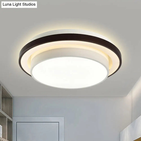 Contemporary Led Black & White Round Iron Flush Light Ceiling Lamp - 19.5/31.5 Dia Acrylic Diffuser