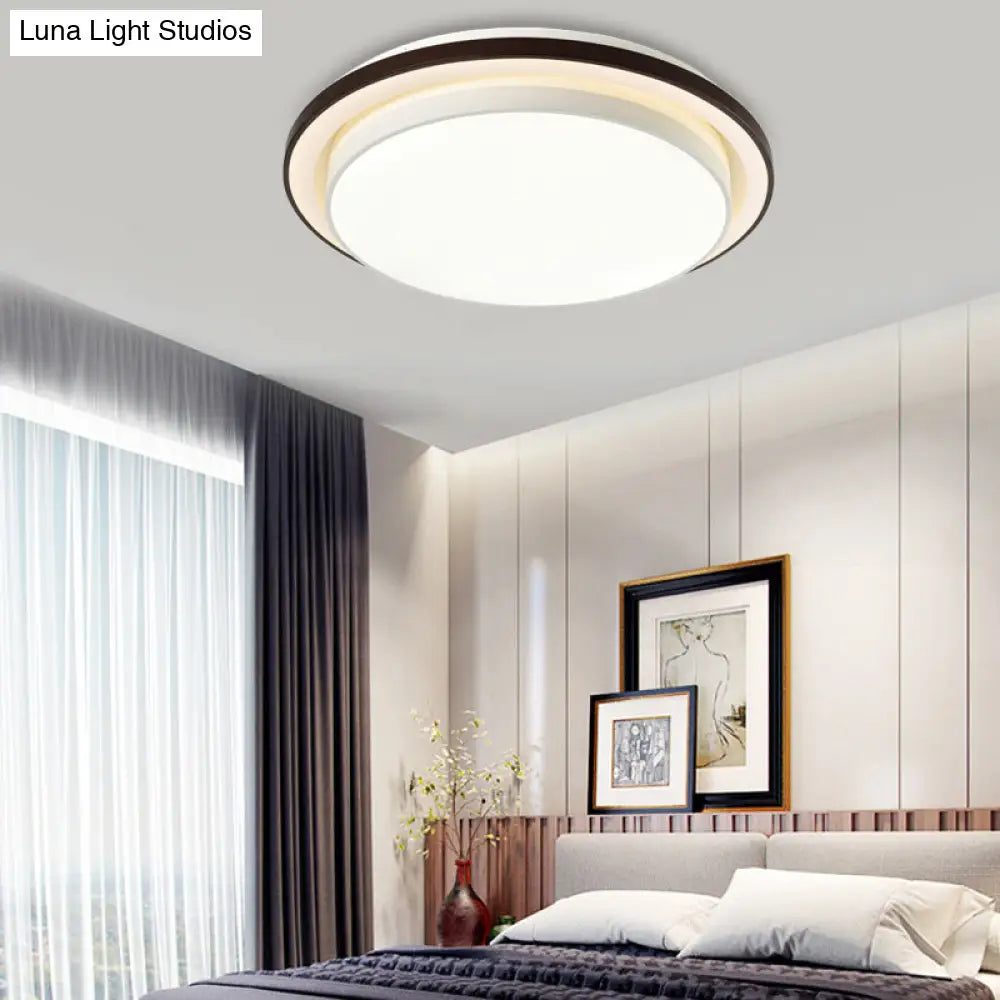 Contemporary Led Black & White Round Iron Flush Light Ceiling Lamp - 19.5/31.5 Dia Acrylic Diffuser