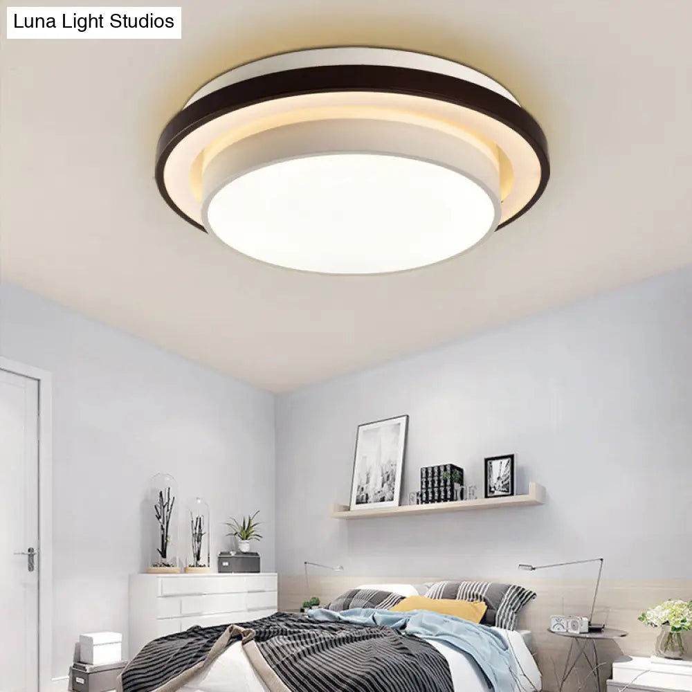 Contemporary Led Black & White Round Iron Flush Light Ceiling Lamp - 19.5/31.5 Dia Acrylic Diffuser