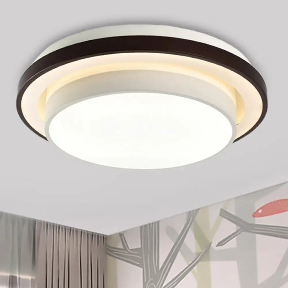 Contemporary Led Black & White Round Iron Flush Light Ceiling Lamp - 19.5’/31.5’ Dia Acrylic