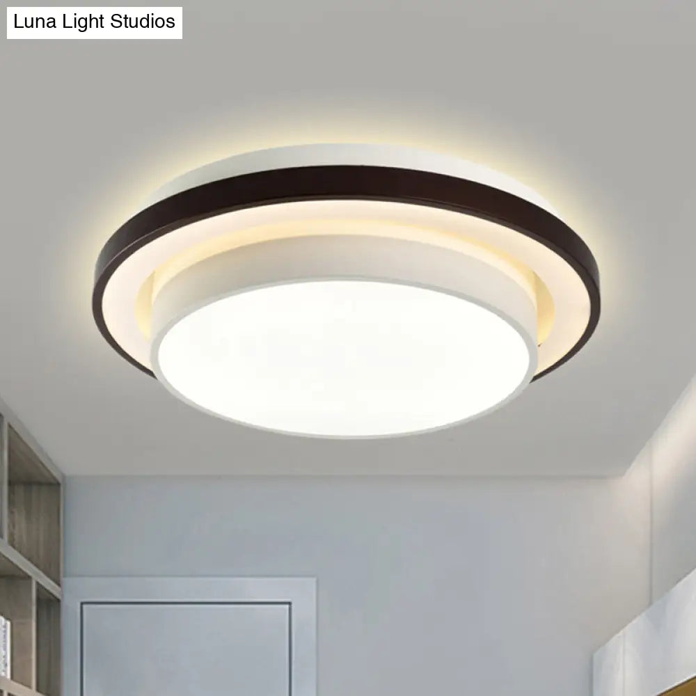 Contemporary Led Black & White Round Iron Flush Light Ceiling Lamp - 19.5’/31.5’ Dia Acrylic