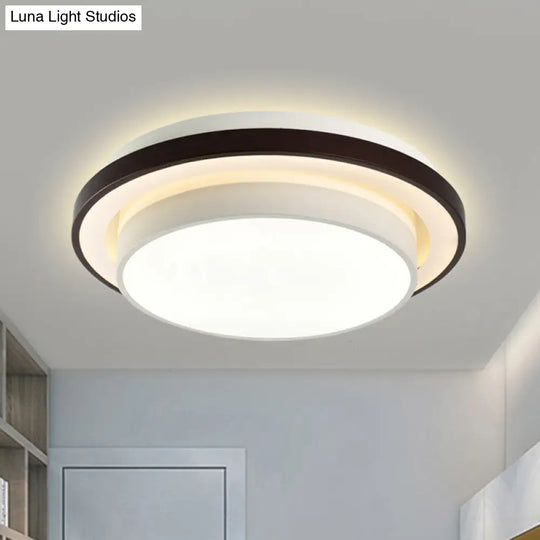 Contemporary Led Black & White Round Iron Flush Light Ceiling Lamp - 19.5’/31.5’ Dia Acrylic