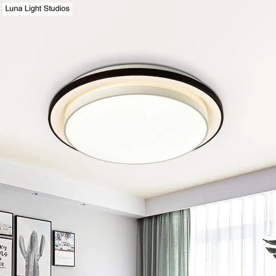 Contemporary Led Black & White Round Iron Flush Light Ceiling Lamp - 19.5’/31.5’ Dia Acrylic