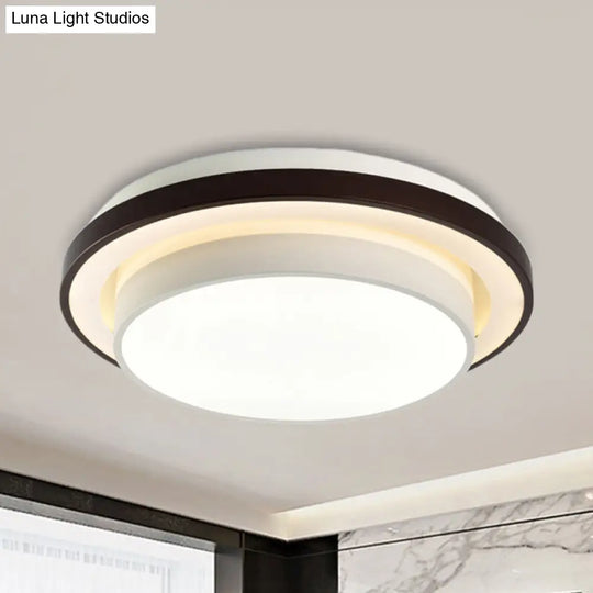 Contemporary Led Black & White Round Iron Flush Light Ceiling Lamp - 19.5/31.5 Dia Acrylic Diffuser