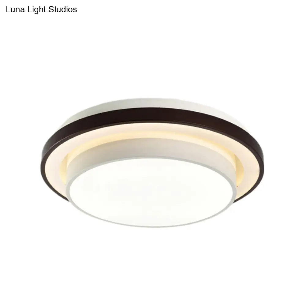 Contemporary Led Black & White Round Iron Flush Light Ceiling Lamp - 19.5/31.5 Dia Acrylic Diffuser