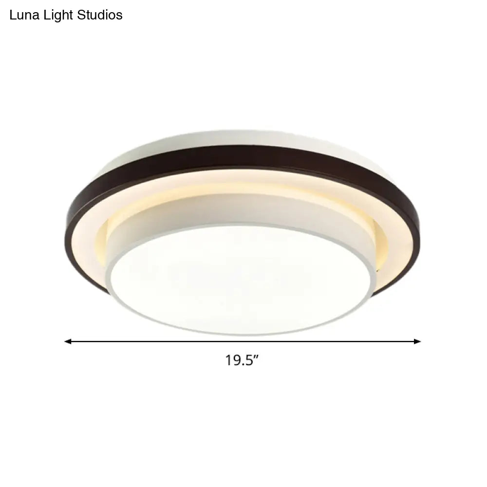 Contemporary Led Black & White Round Iron Flush Light Ceiling Lamp - 19.5’/31.5’ Dia Acrylic