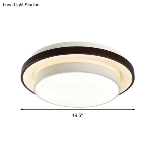 Contemporary Led Black & White Round Iron Flush Light Ceiling Lamp - 19.5/31.5 Dia Acrylic Diffuser