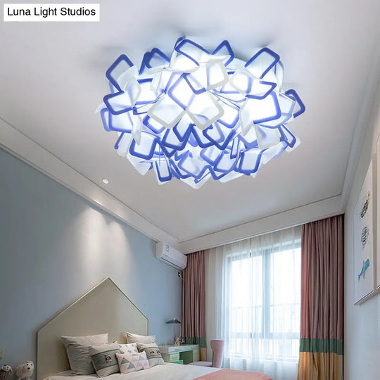 Contemporary Led Blossoming Flower Acrylic Flush Mount Ceiling Light Fixture In White/Black/Blue