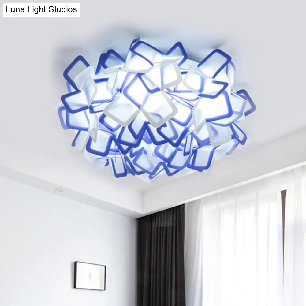 Contemporary Led Blossoming Flower Acrylic Flush Mount Ceiling Light Fixture In White/Black/Blue