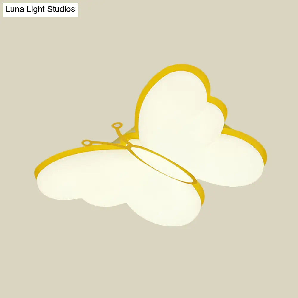 Contemporary Led Butterfly Ceiling Lamp For Bedroom - Acrylic Flush Mount In Yellow/Pink/Blue