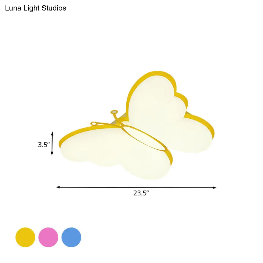 Contemporary Led Butterfly Ceiling Lamp For Bedroom - Acrylic Flush Mount In Yellow/Pink/Blue