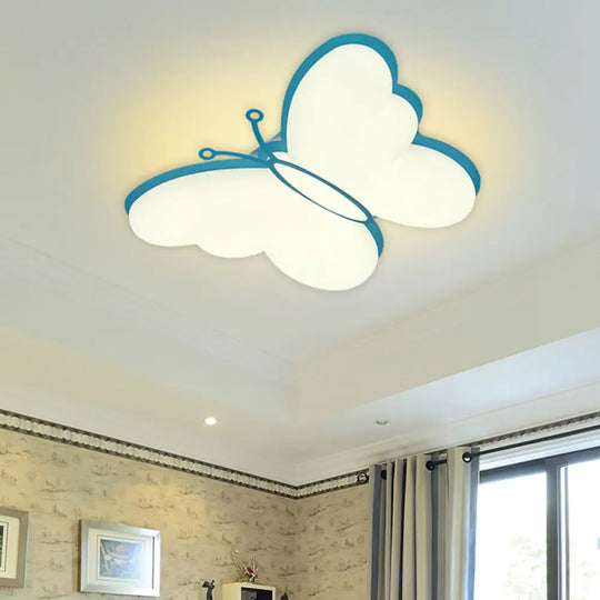 Contemporary Led Butterfly Ceiling Lamp For Bedroom - Acrylic Flush Mount In Yellow/Pink/Blue Blue