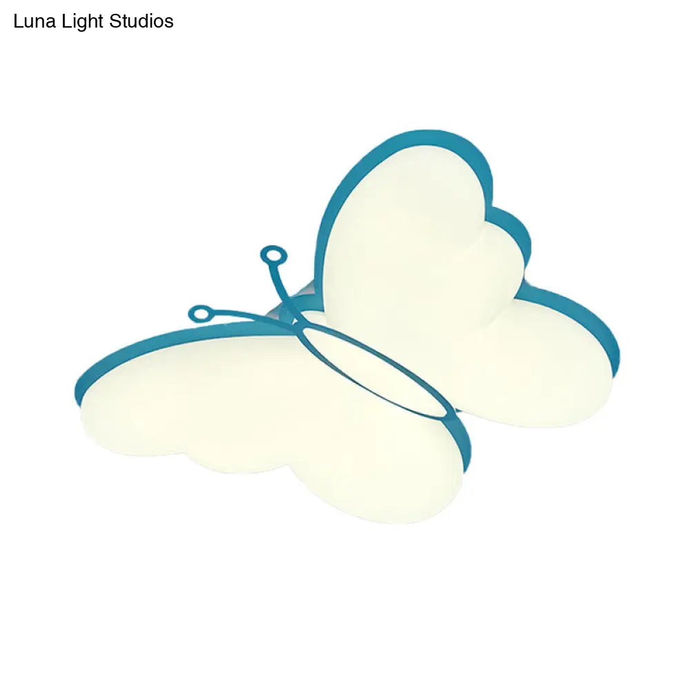Contemporary Led Butterfly Ceiling Lamp For Bedroom - Acrylic Flush Mount In Yellow/Pink/Blue